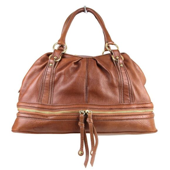 LRG Zara TAN BROWN GENUINE LEATHER TWO COMPARTMENTS SATCHEL DOCTOR HANDBAG PURSE - Picture 1 of 15
